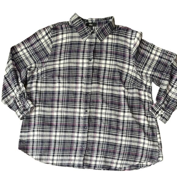Ellos Women’s Plus Size 2X Flannel Shirt Navy Plaid Button Down Cozy Comfycore - Picture 1 of 8
